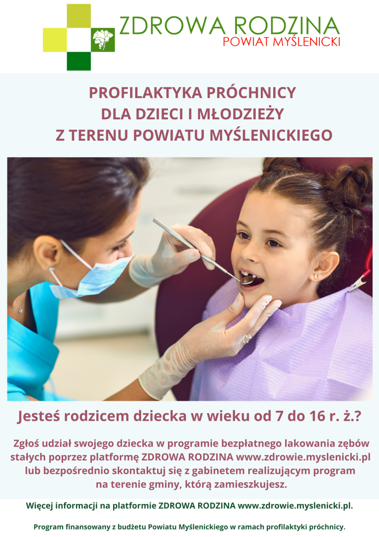 plakat zachęcający do wzięcia udziału w badaniach profilaktycznych próchnicy dla dzieci i młodzieży 