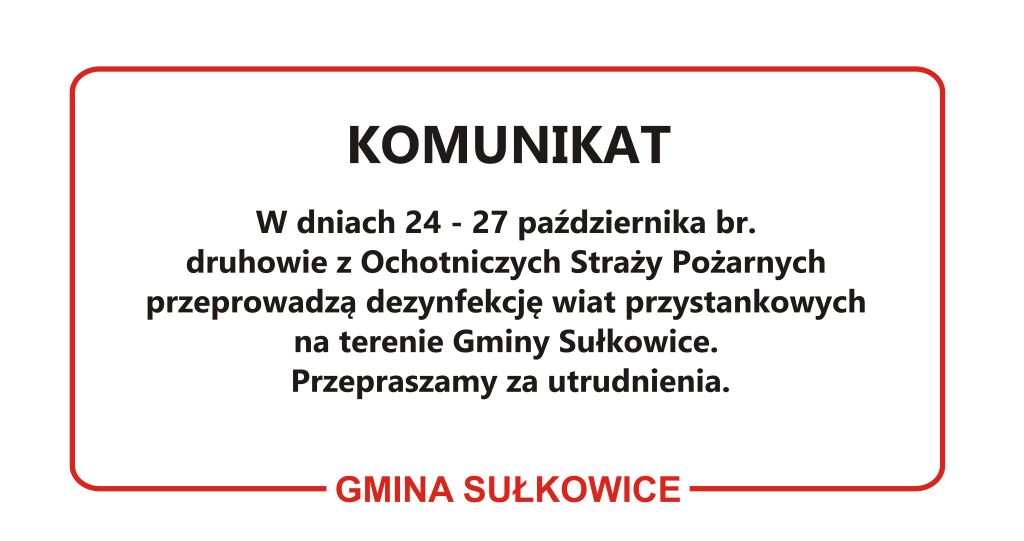 komunikat o dezynfekcji wiat przystankowych