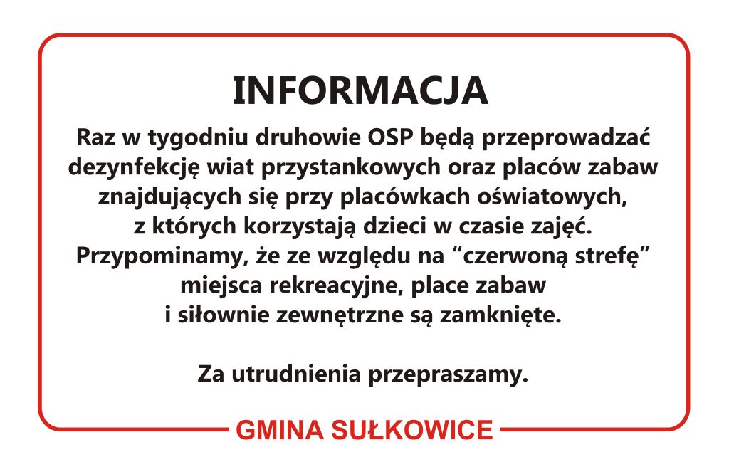 informacja o dezynfekcji wiat przystankowych i placów zabaw