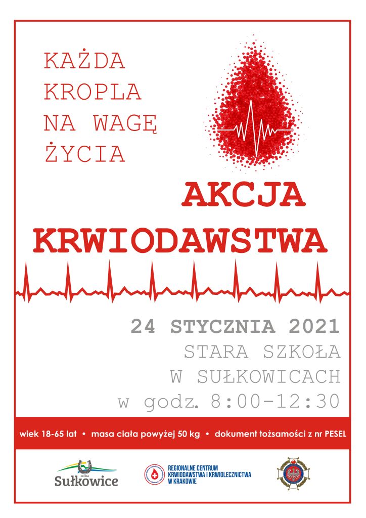 akcja krwiodawstwa w gminie sułkowice plakat