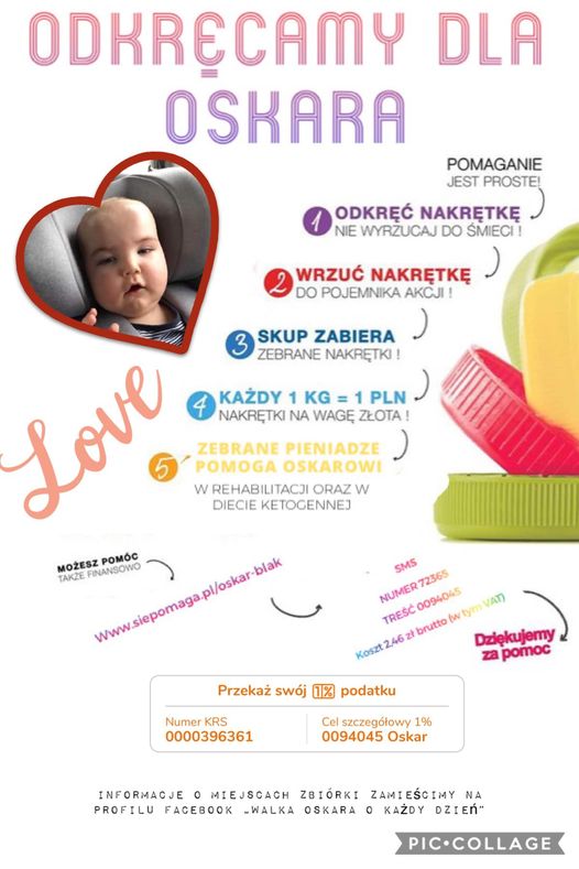 odkręcamy dla Oskara plakat informujący o zbiórce nakrętek dla chorego dziecka