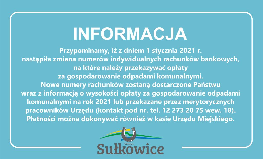 informacja o zmianie numerów płatności za śmieci