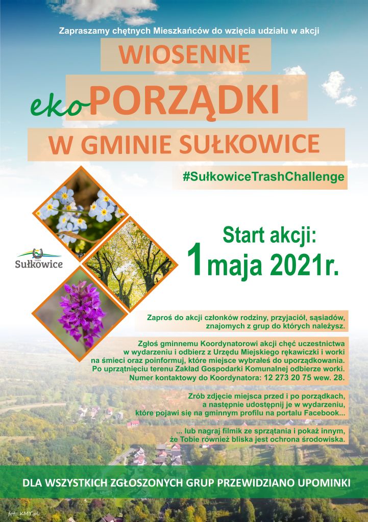 wiosenne ekoporządki w gminie sułkowice - plakat informacyjny akcji sprzątania gminy