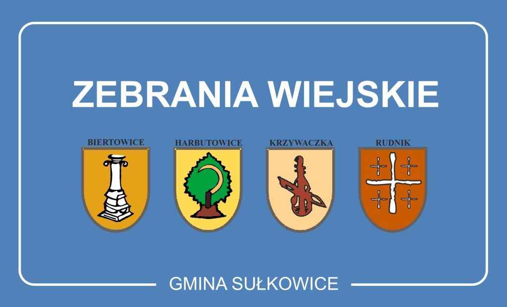 zebrania wiejskie grafika z herbami miejscowości