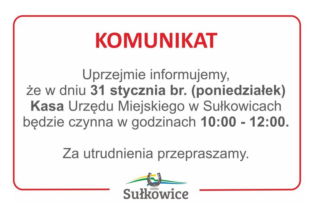 informacja o skróconym czasie pracy kasy urzędu