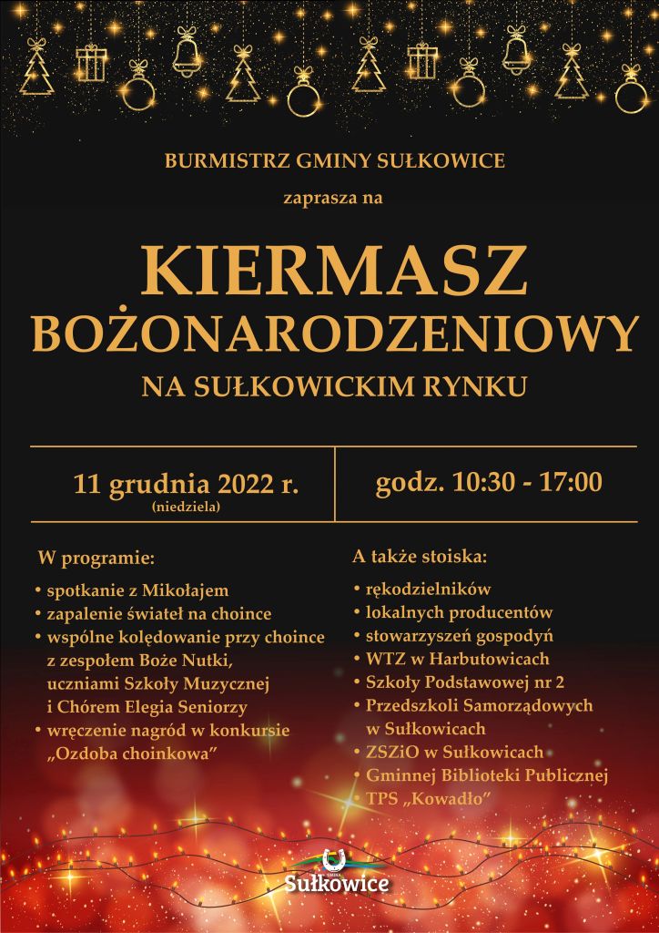 kiermasz bożonarodzeniowy na sułkowickim rynku plakat