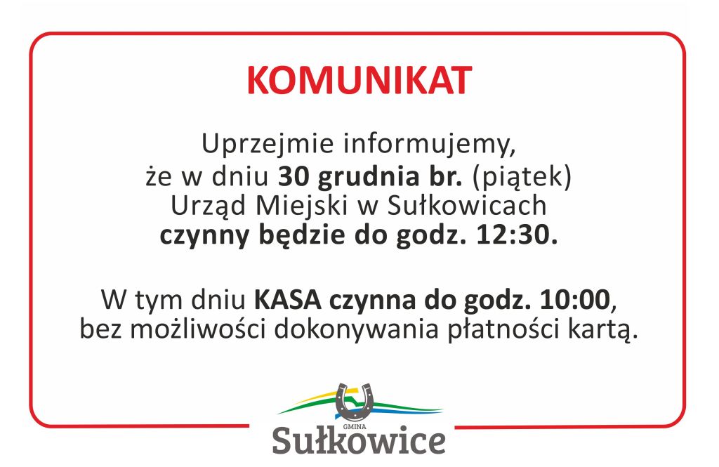 komunikat o pracy urzędu w dniu 30 grudnia