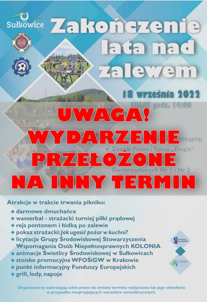 Zakończenie lata nad zalewem przeniesione na inny termin