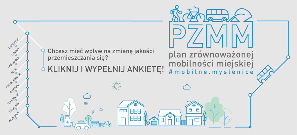 plan zrównoważonej mobilności miejskiej dla obszaru funkcjonalnego Myślenic grafika promująca spotkanie