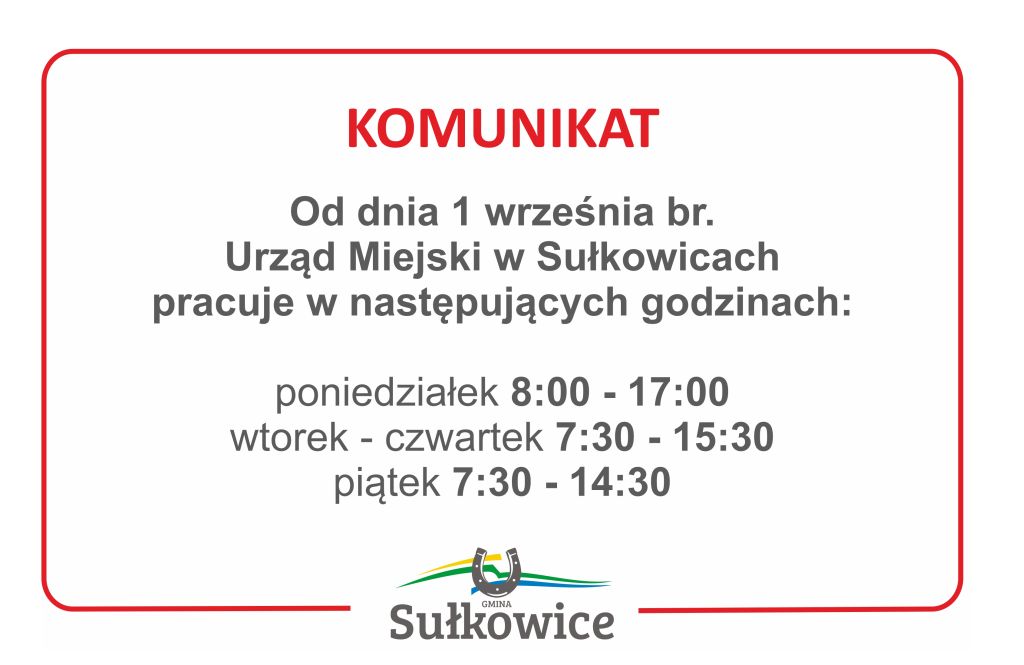 zmiana godzin pracy urzędu od 1 września komunikat